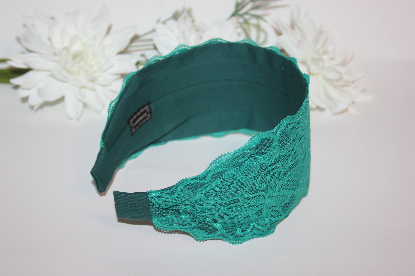 Green headband for women 3.15" inch Lace head covering, wide hairband