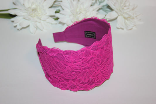 Bright Pink headband for women 3.15" inch Fashion lace hairband scarf