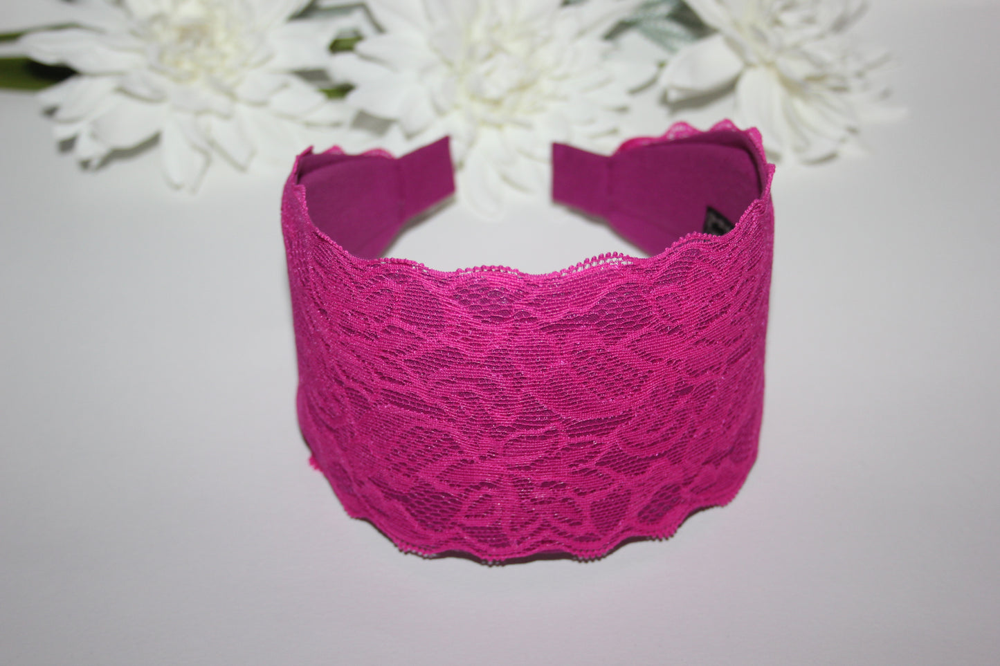 Bright Pink headband for women 3.15" inch Fashion lace hairband scarf