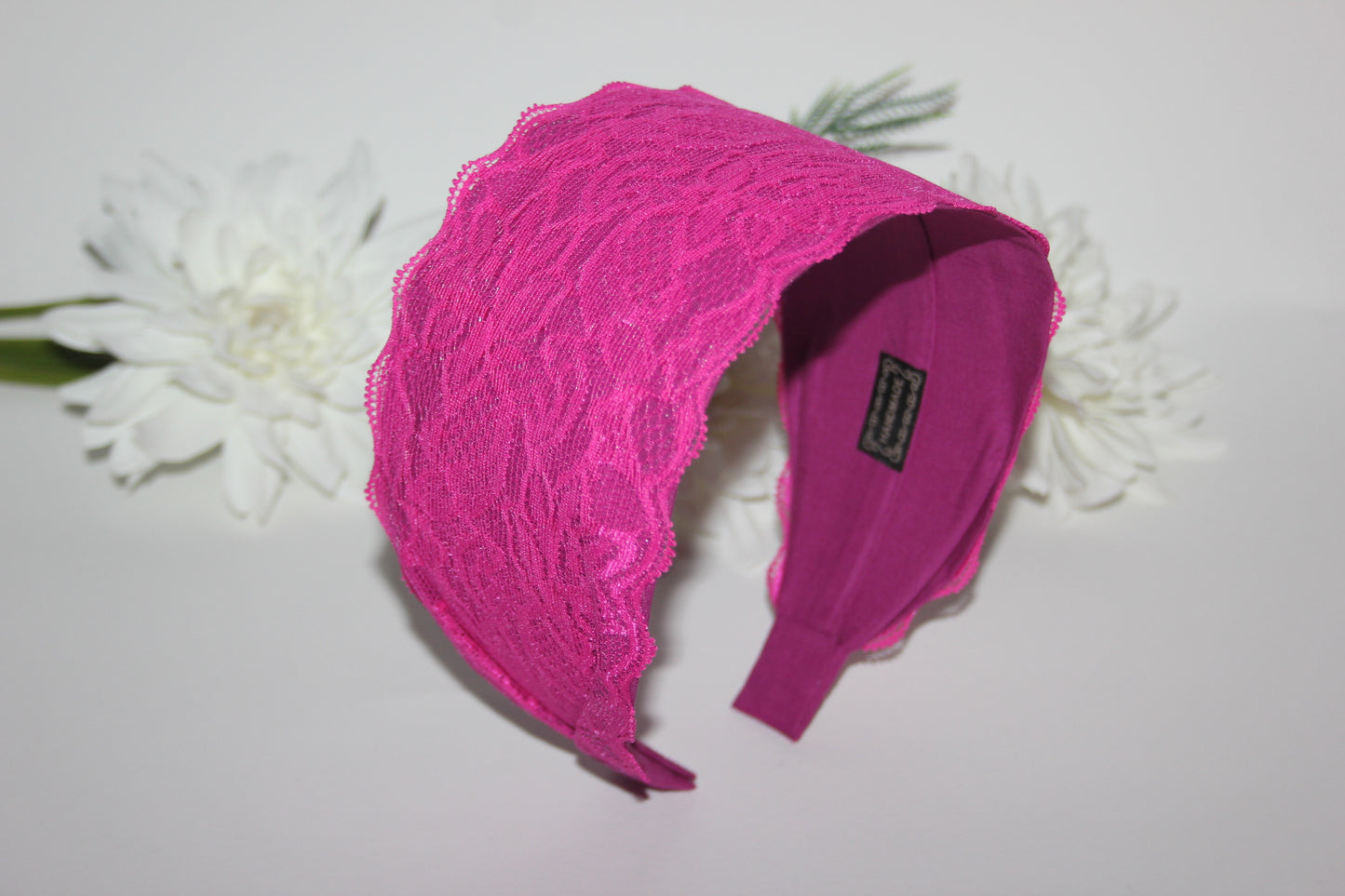 Bright Pink headband for women 3.15" inch Fashion lace hairband scarf