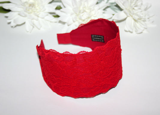 Red lace headband for women 3.15" inch Wide hair band scarf