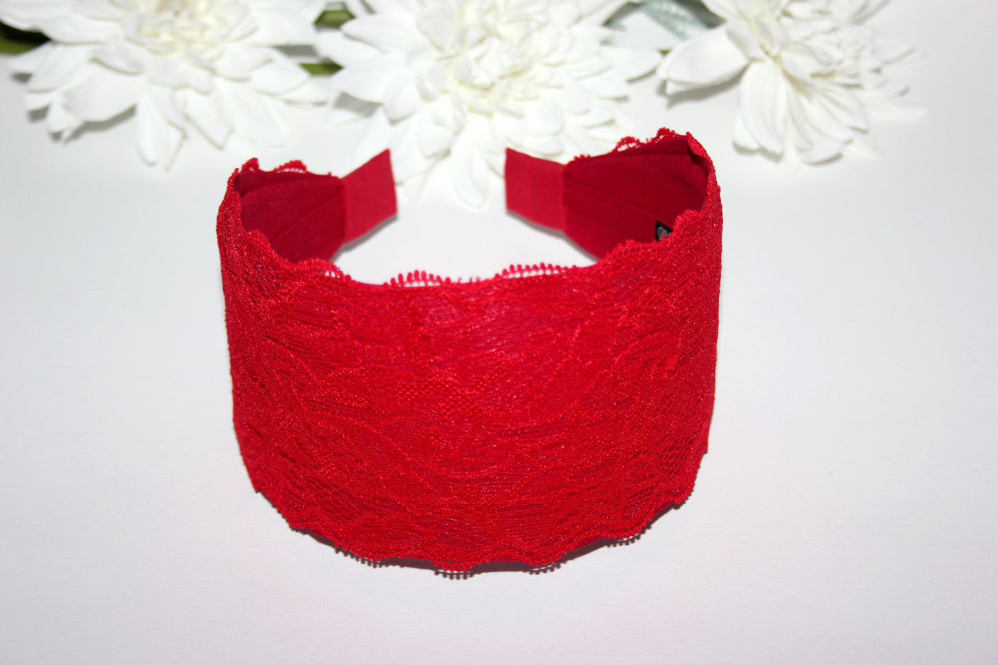 Red lace headband for women 3.15" inch Wide hair band scarf