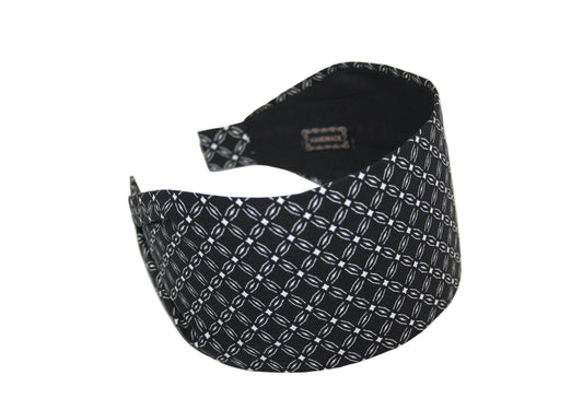 Wide cotton headband for women Black & White block print headwrap