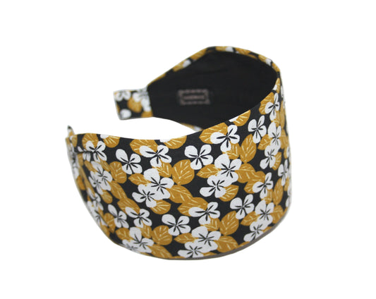 Mustard headband for women Daisy print extra wide hairband