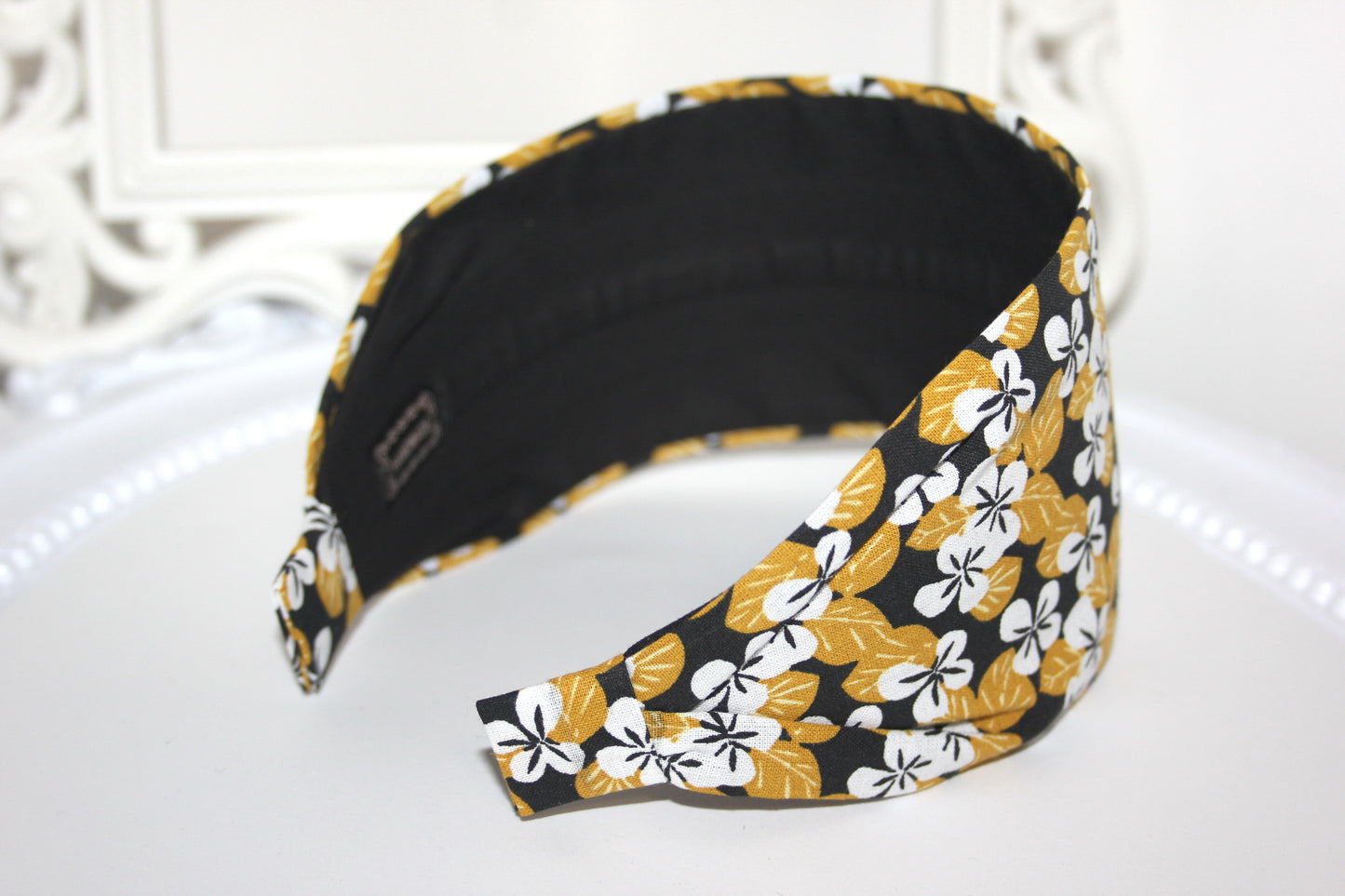 Mustard headband for women Daisy print extra wide hairband
