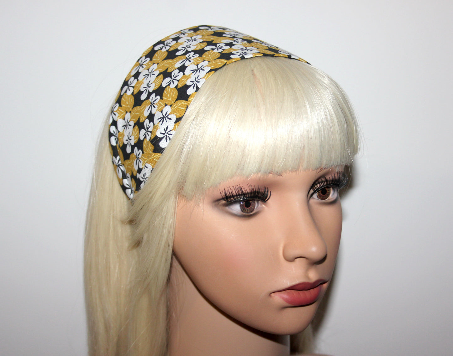 Mustard headband for women Daisy print extra wide hairband