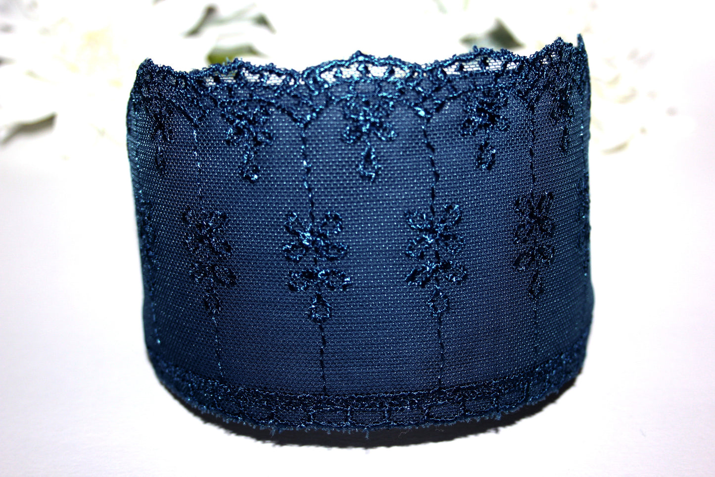 Dark Blue lace headband 3.35" inch Wide lace head covering Structured hairband scarf for women