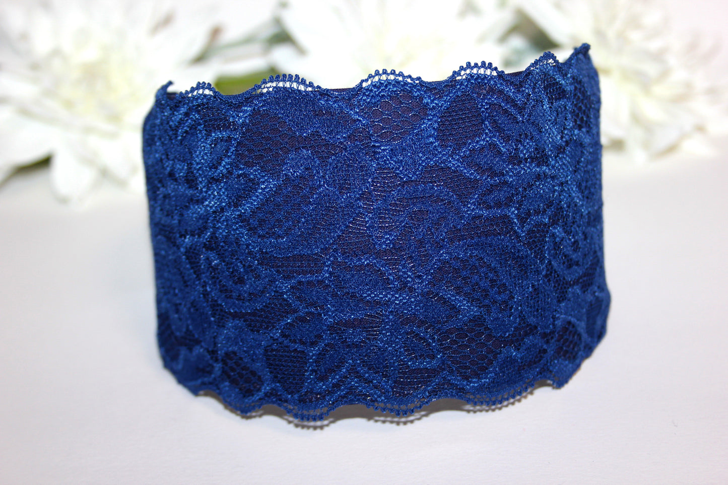 Dark Blue headband 3.15" inch Wide lace head covering Church hairband scarf