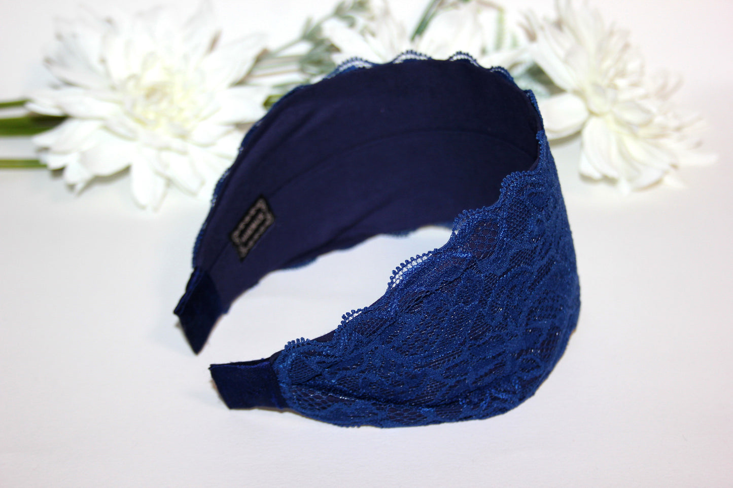 Dark Blue headband 3.15" inch Wide lace head covering Church hairband scarf