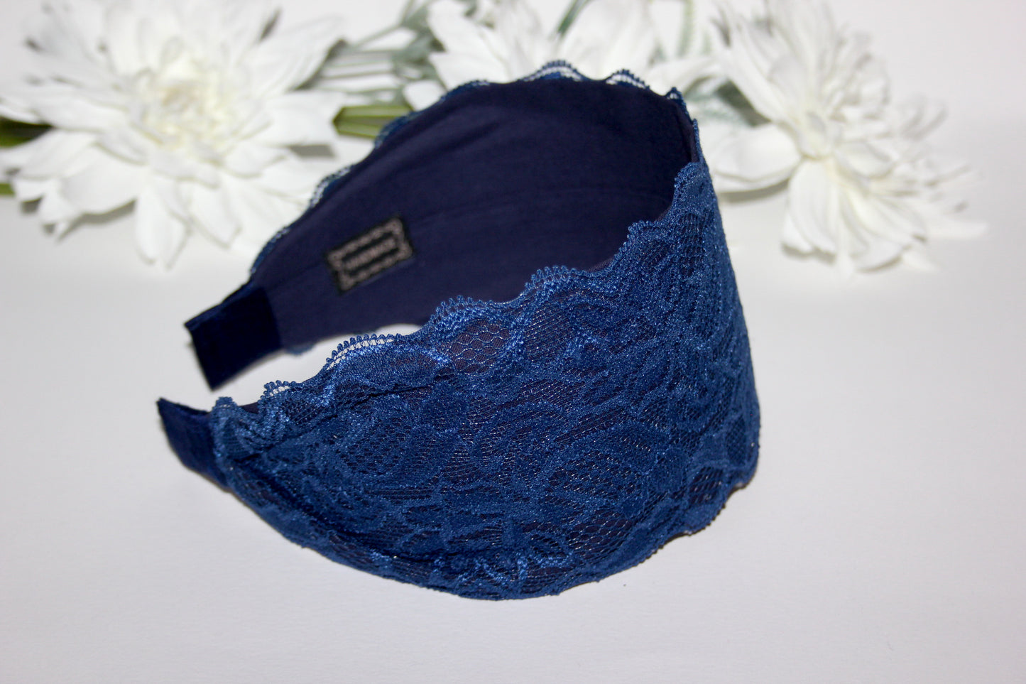 Dark Blue headband 3.15" inch Wide lace head covering Church hairband scarf