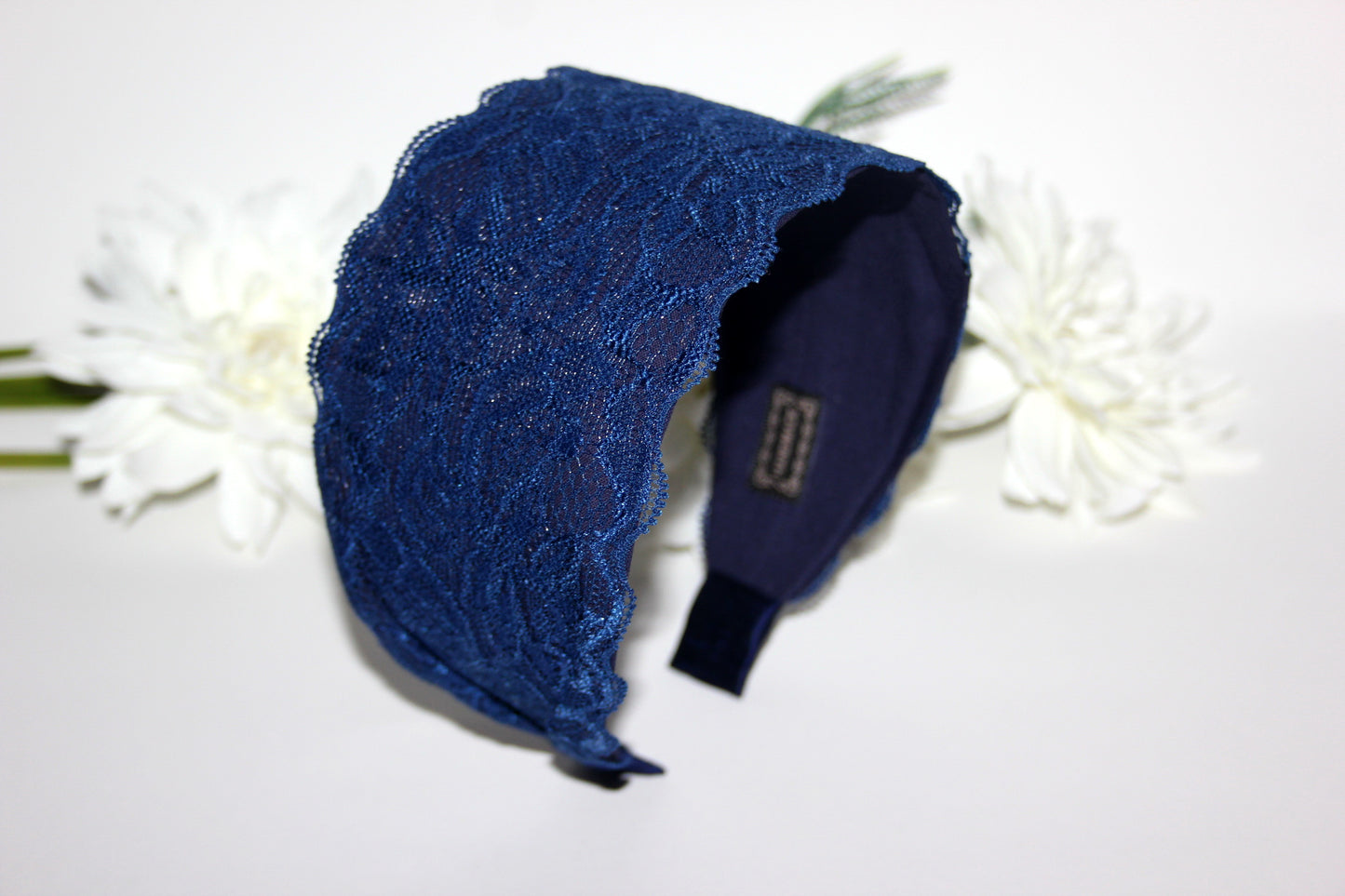 Dark Blue headband 3.15" inch Wide lace head covering Church hairband scarf
