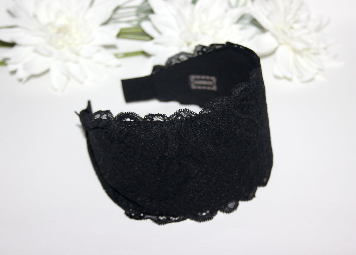 Lace headband for women 3.5" inch Black head covering, wide hairband