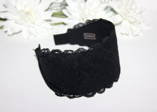 Lace headband for women 3.5" inch Black head covering, wide hairband