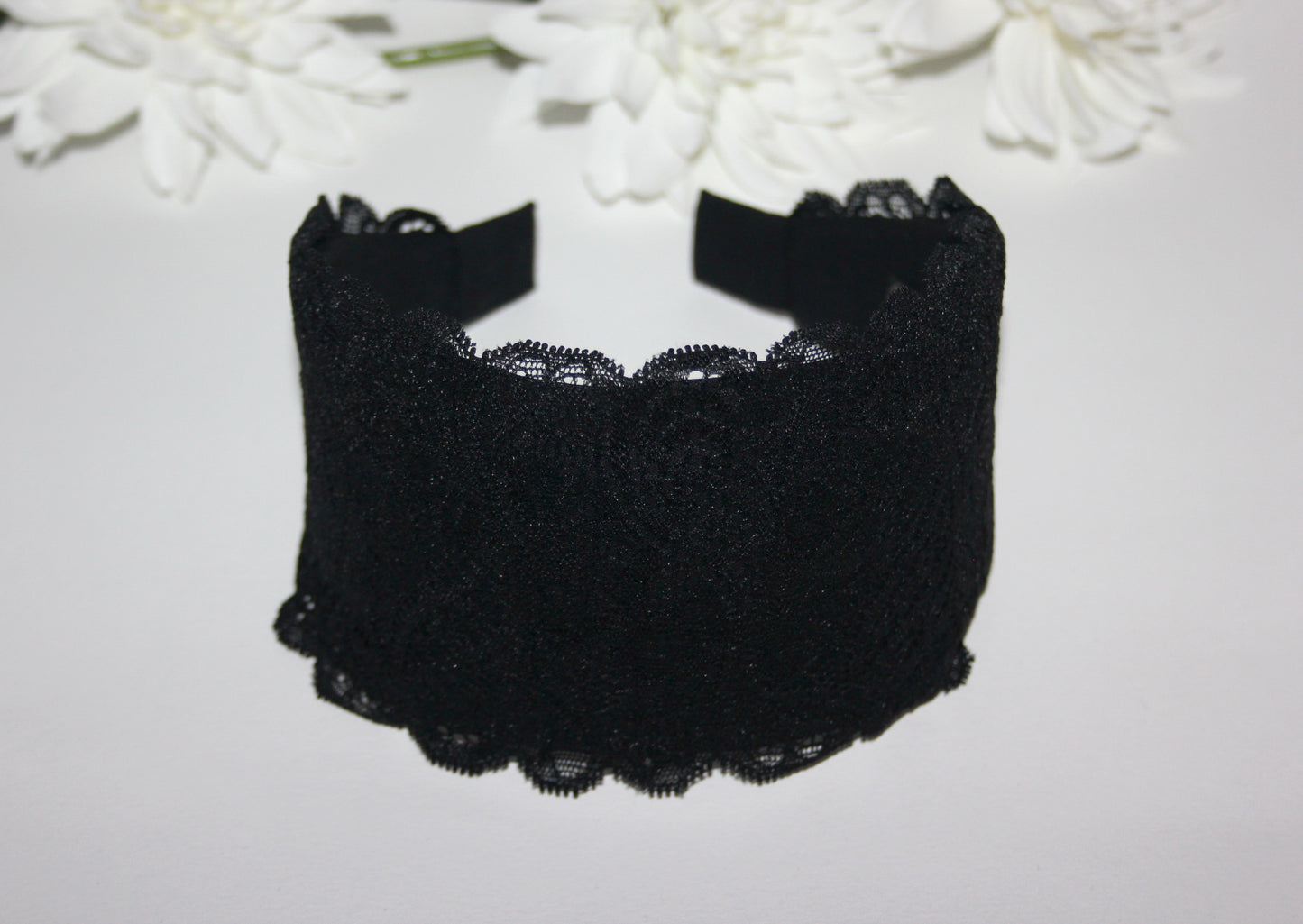 Lace headband for women 3.5" inch Black head covering, wide hairband