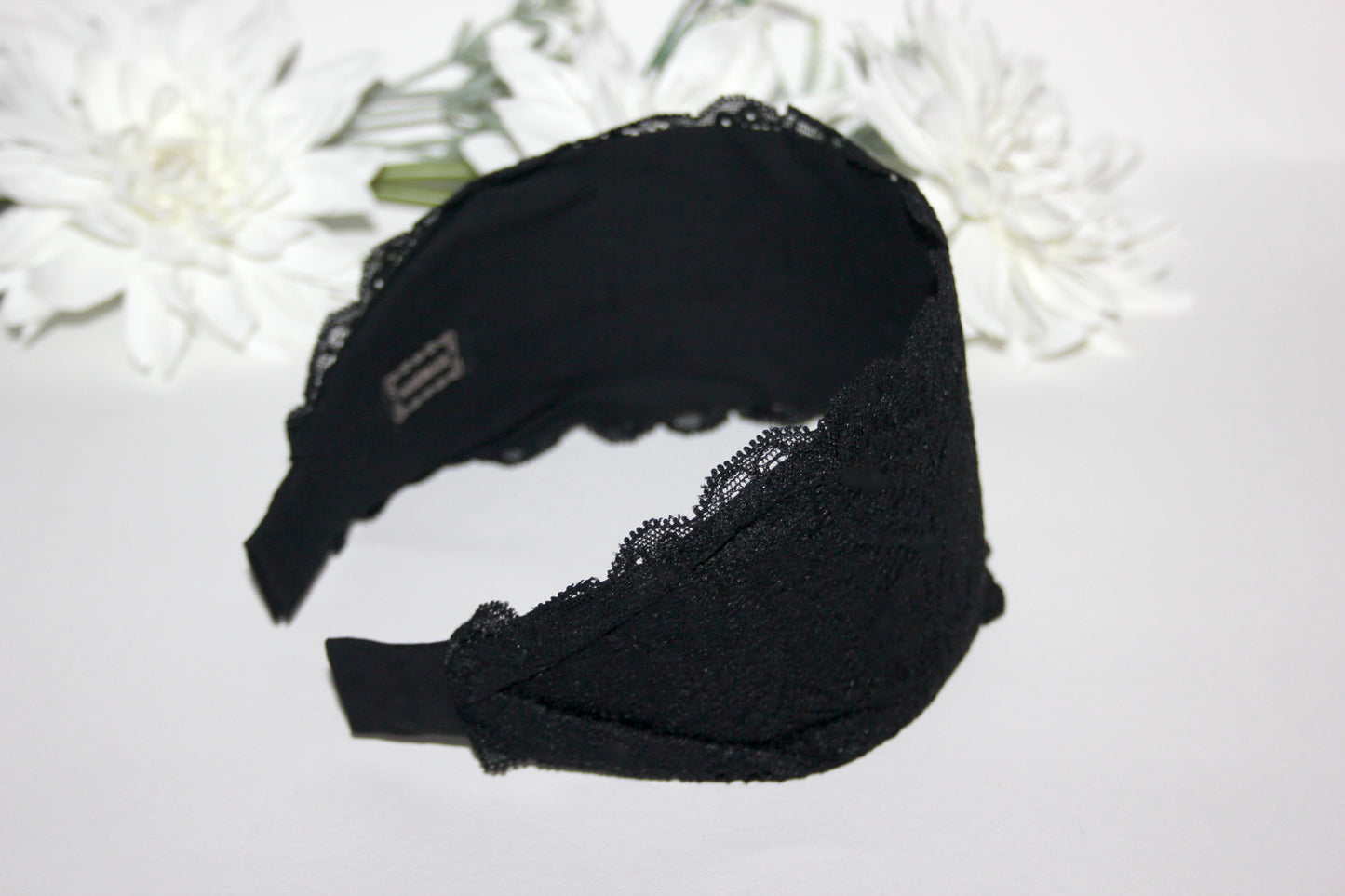 Lace headband for women 3.5" inch Black head covering, wide hairband