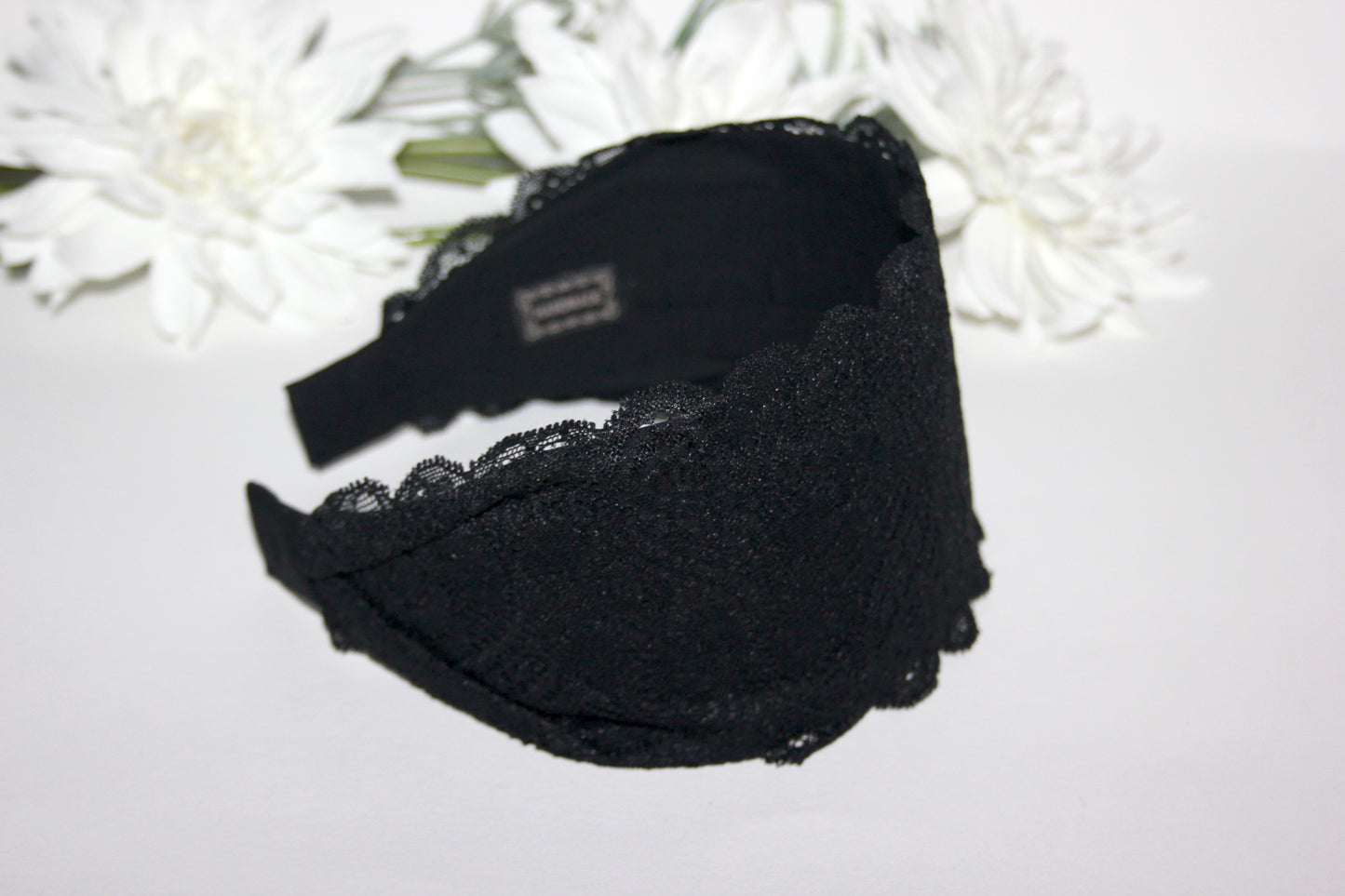 Lace headband for women 3.5" inch Black head covering, wide hairband