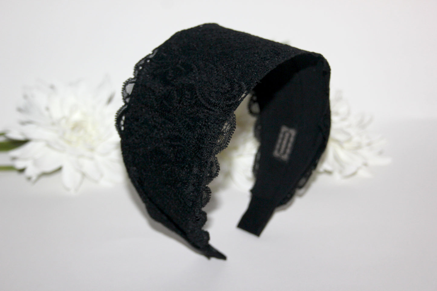 Lace headband for women 3.5" inch Black head covering, wide hairband