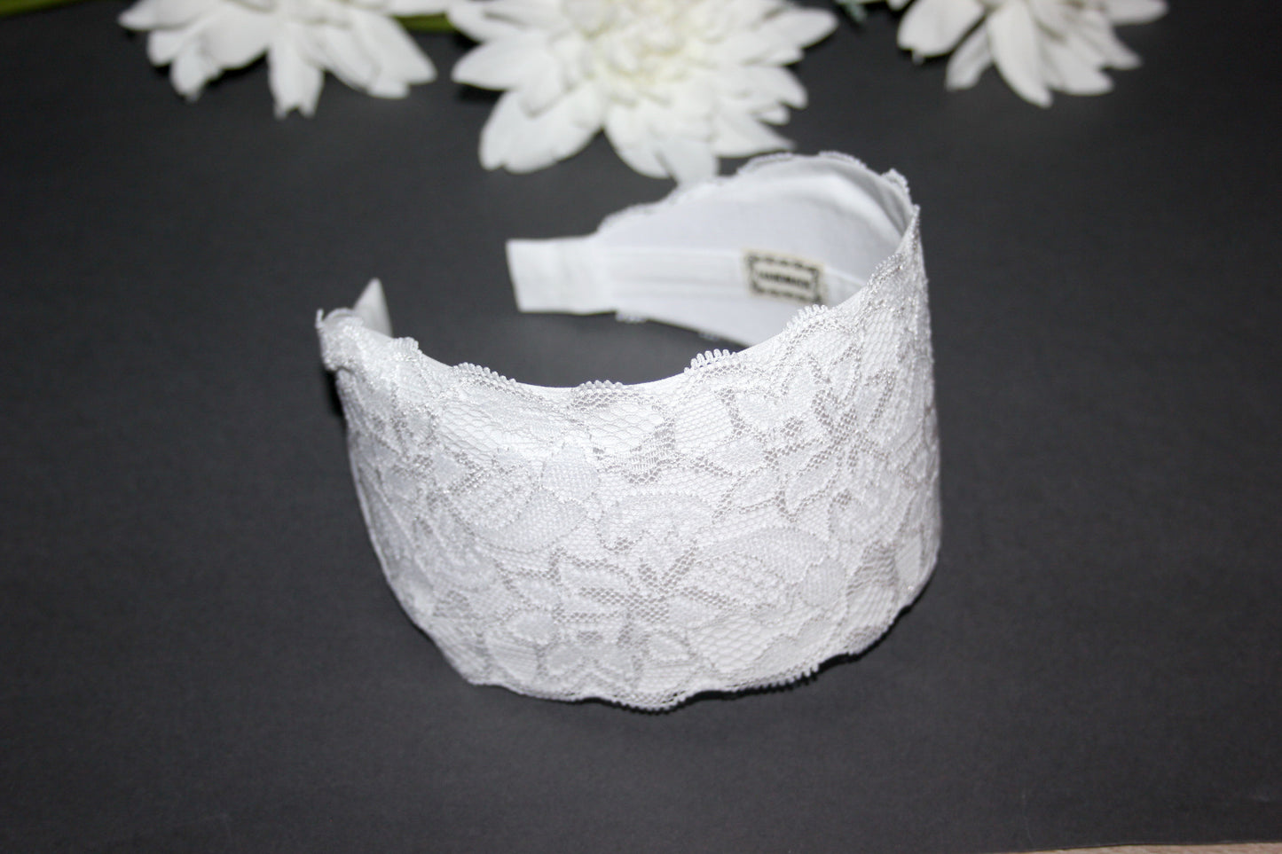 White lace headband for women 3.15" inch Wide head covering, Church hairband scarf