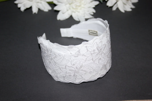 White lace headband for women 3.15" inch Wide head covering, Church hairband scarf
