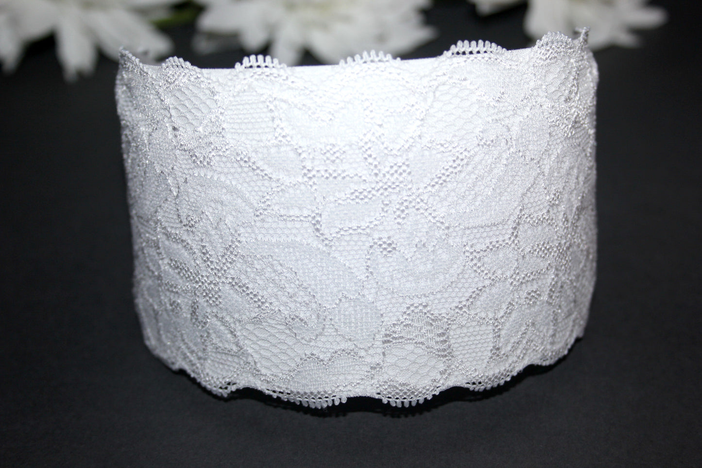 White lace headband for women 3.15" inch Wide head covering, Church hairband scarf