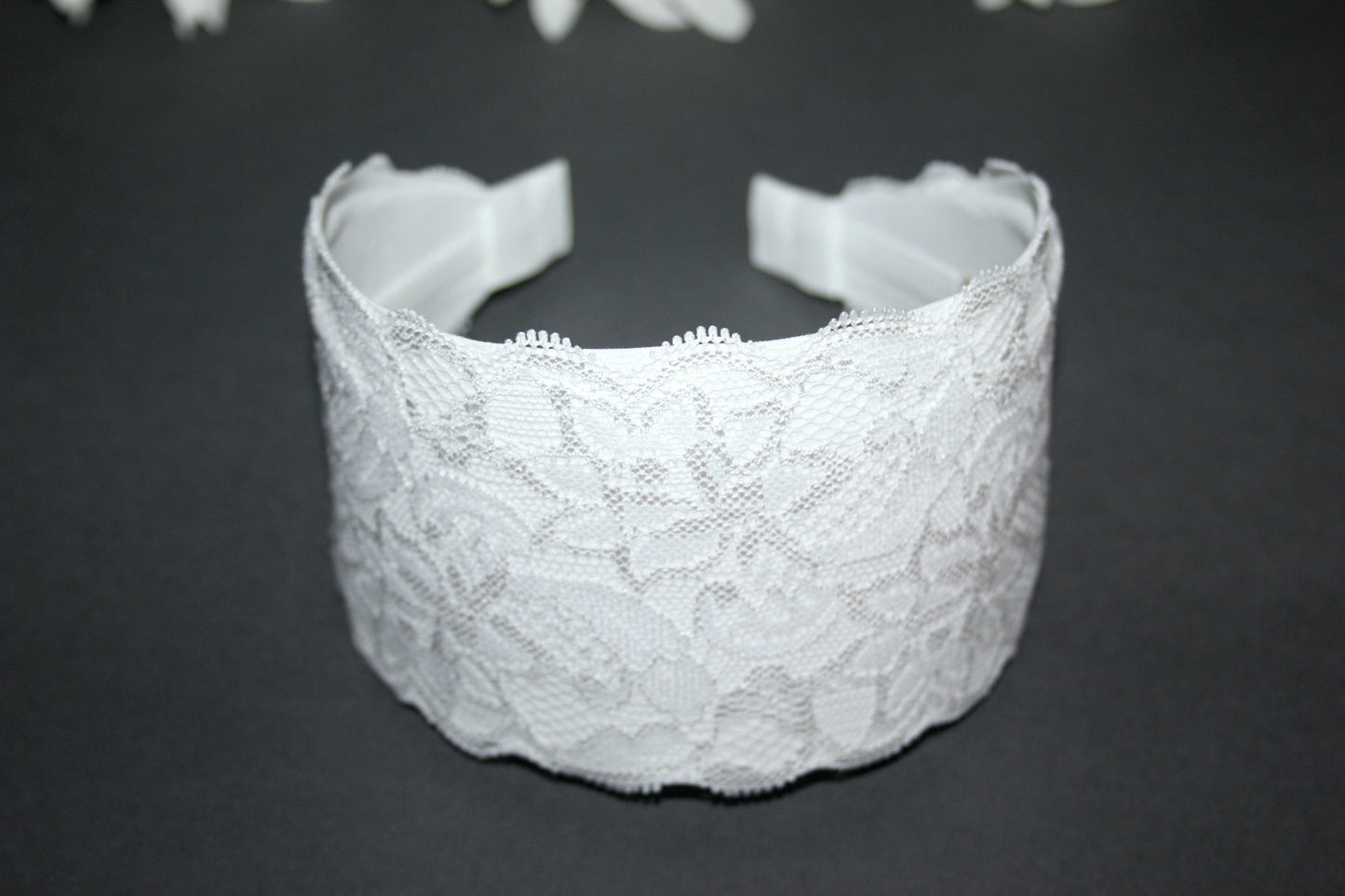 White lace headband for women 3.15" inch Wide head covering, Church hairband scarf