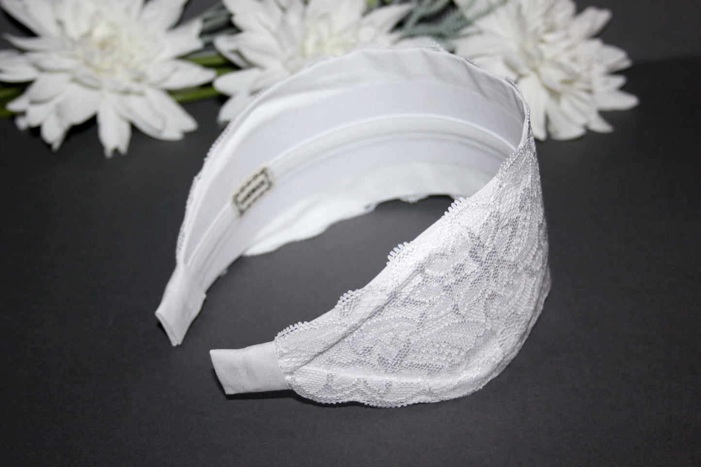 White lace headband for women 3.15" inch Wide head covering, Church hairband scarf