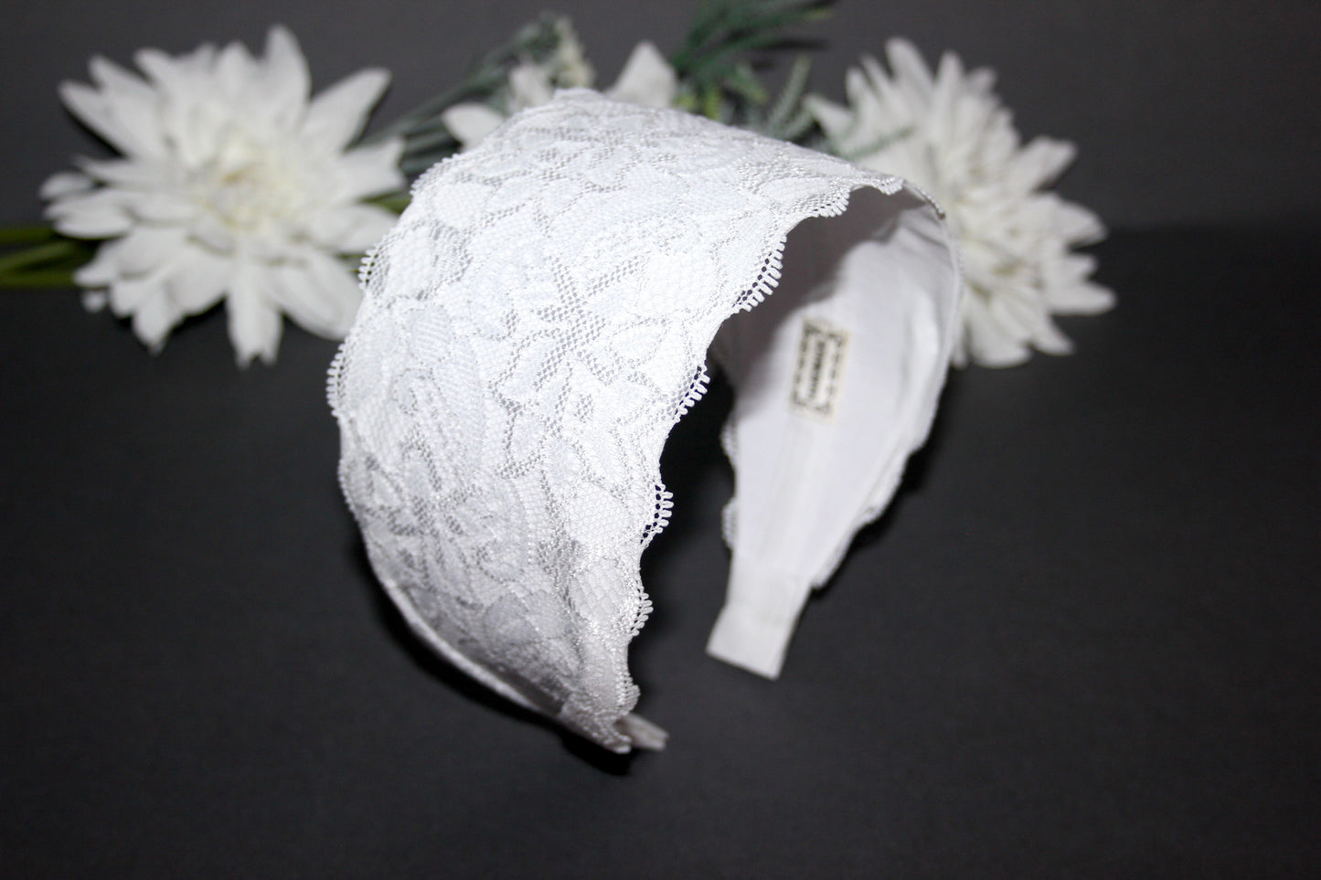 White lace headband for women 3.15" inch Wide head covering, Church hairband scarf