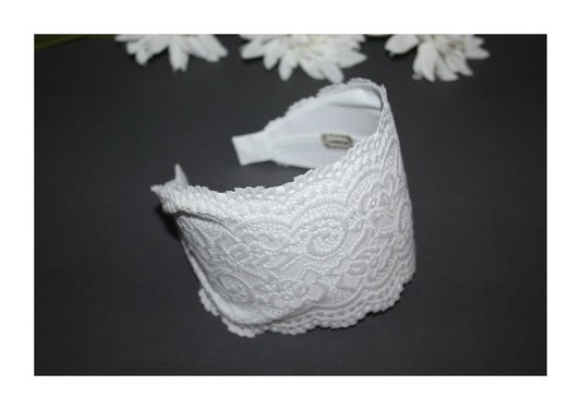 Wide lace headband for women White 4" inch church hairband scarf