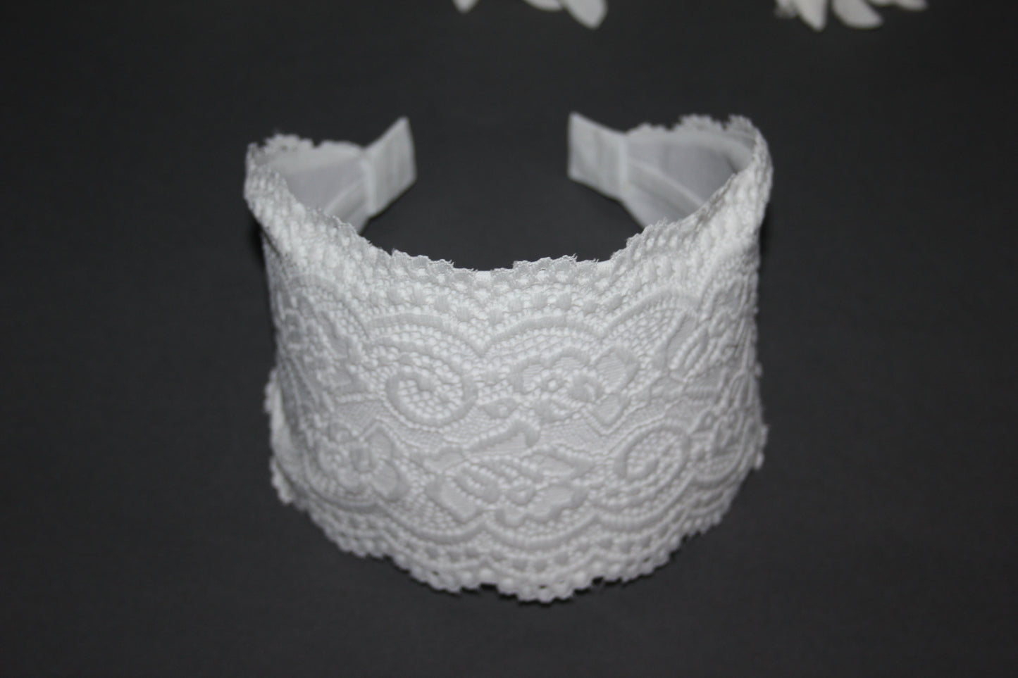 Wide lace headband for women White 4" inch church hairband scarf