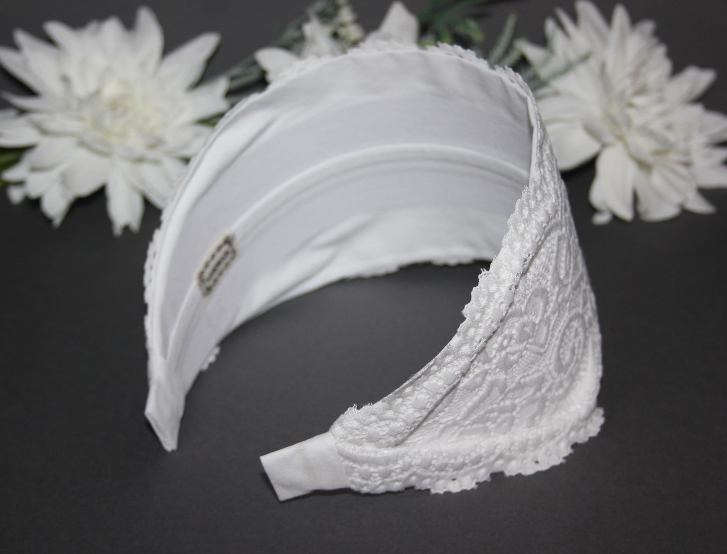 Wide lace headband for women White 4" inch church hairband scarf