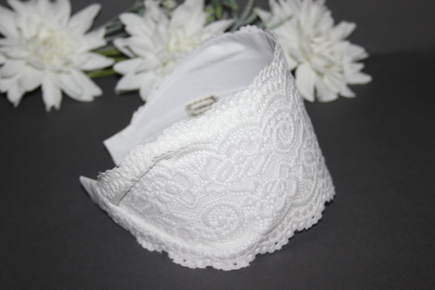 Wide lace headband for women White 4" inch church hairband scarf
