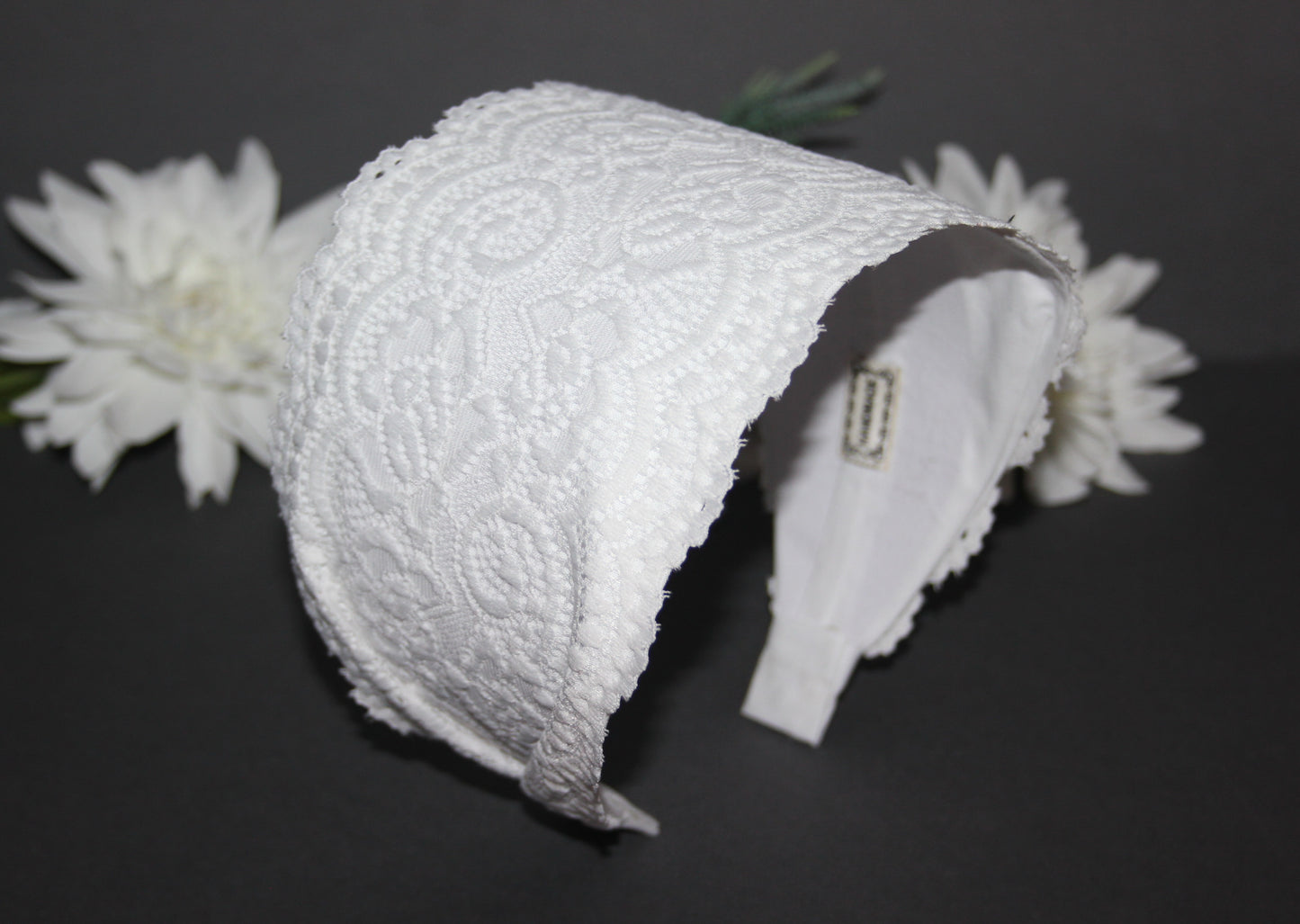 Wide lace headband for women White 4" inch church hairband scarf
