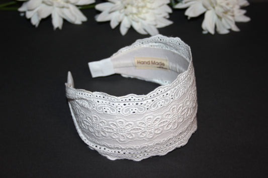 Eyelet cotton headband 3.2" inch Off White embroidery hair scarf Christian headcover
