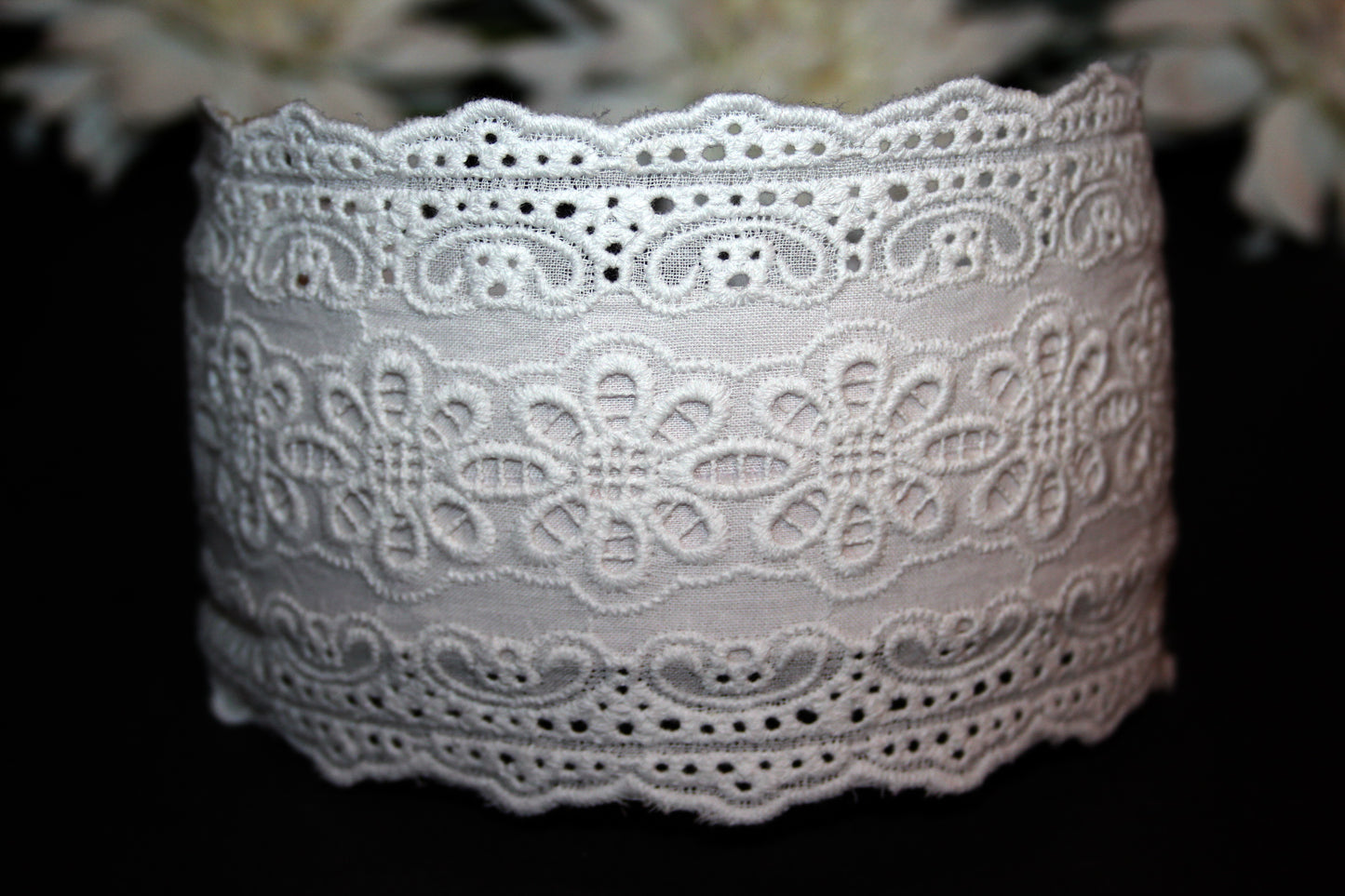 Eyelet cotton headband 3.2" inch Off White embroidery hair scarf Christian headcover