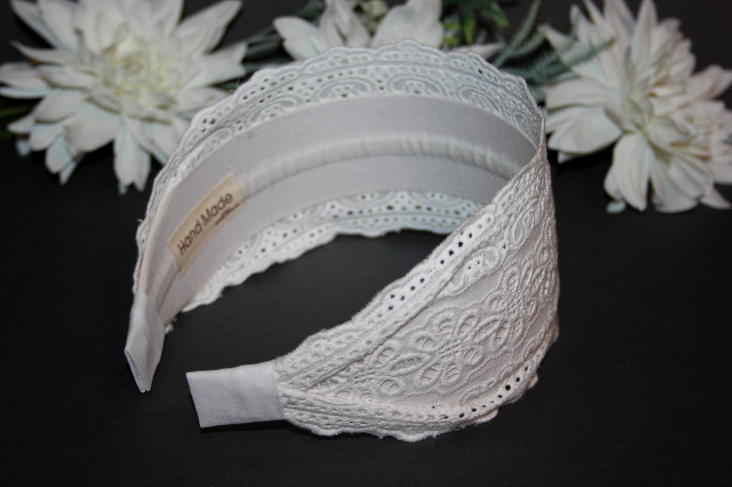Eyelet cotton headband 3.2" inch Off White embroidery hair scarf Christian headcover