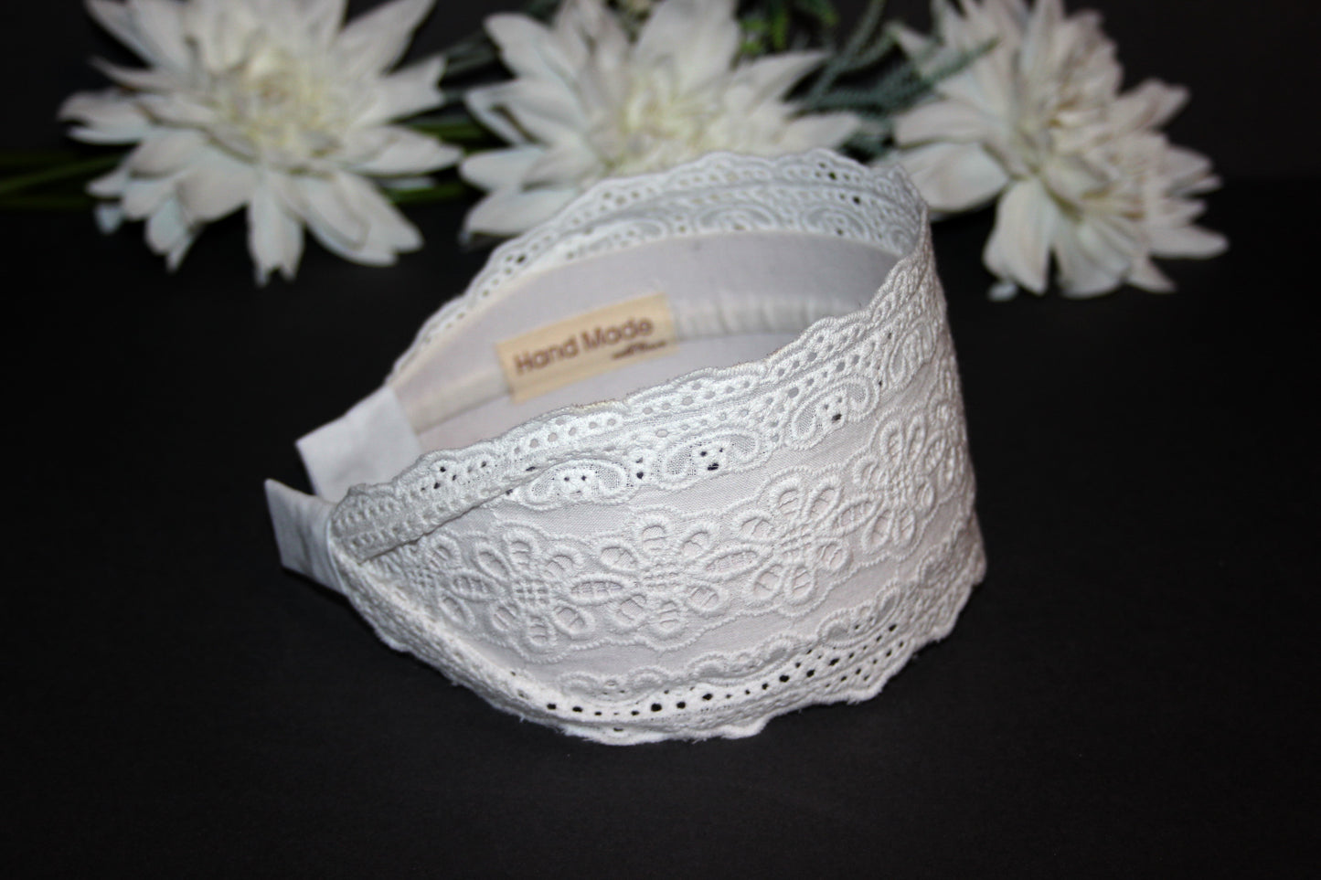 Eyelet cotton headband 3.2" inch Off White embroidery hair scarf Christian headcover