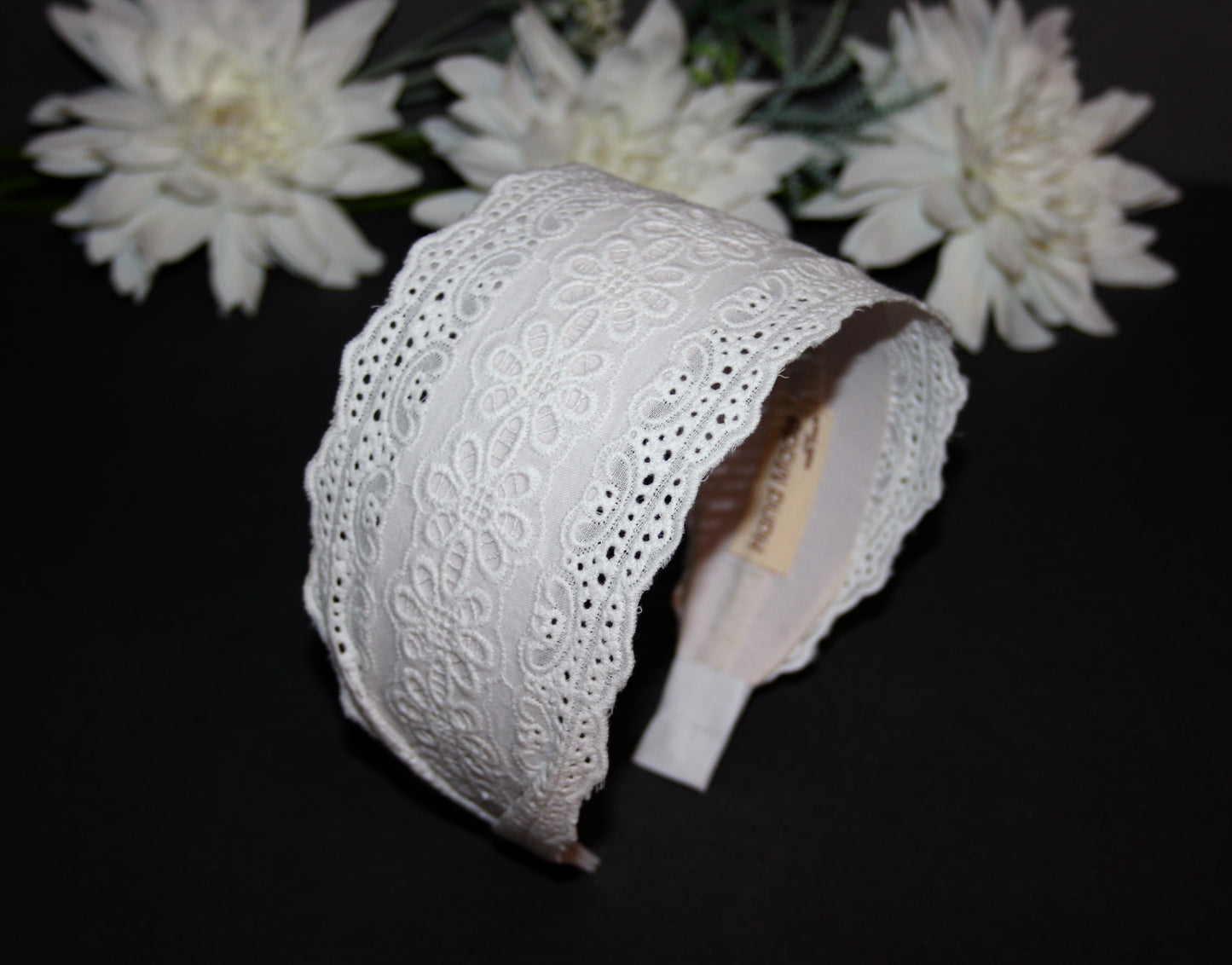 Eyelet cotton headband 3.2" inch Off White embroidery hair scarf Christian headcover