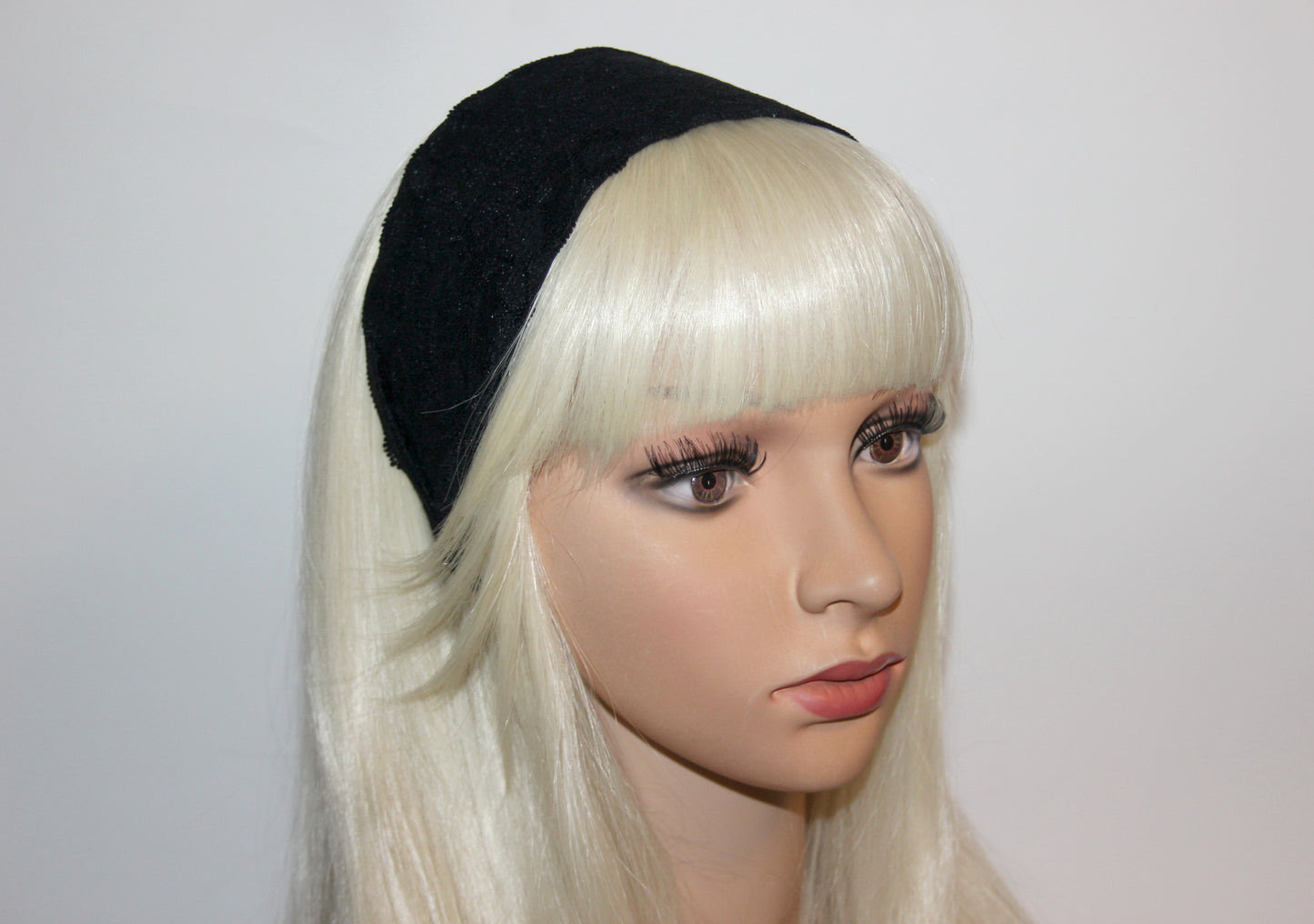 Lace headband for women 3.15" inch Black head covering, wide hairband, plastic free