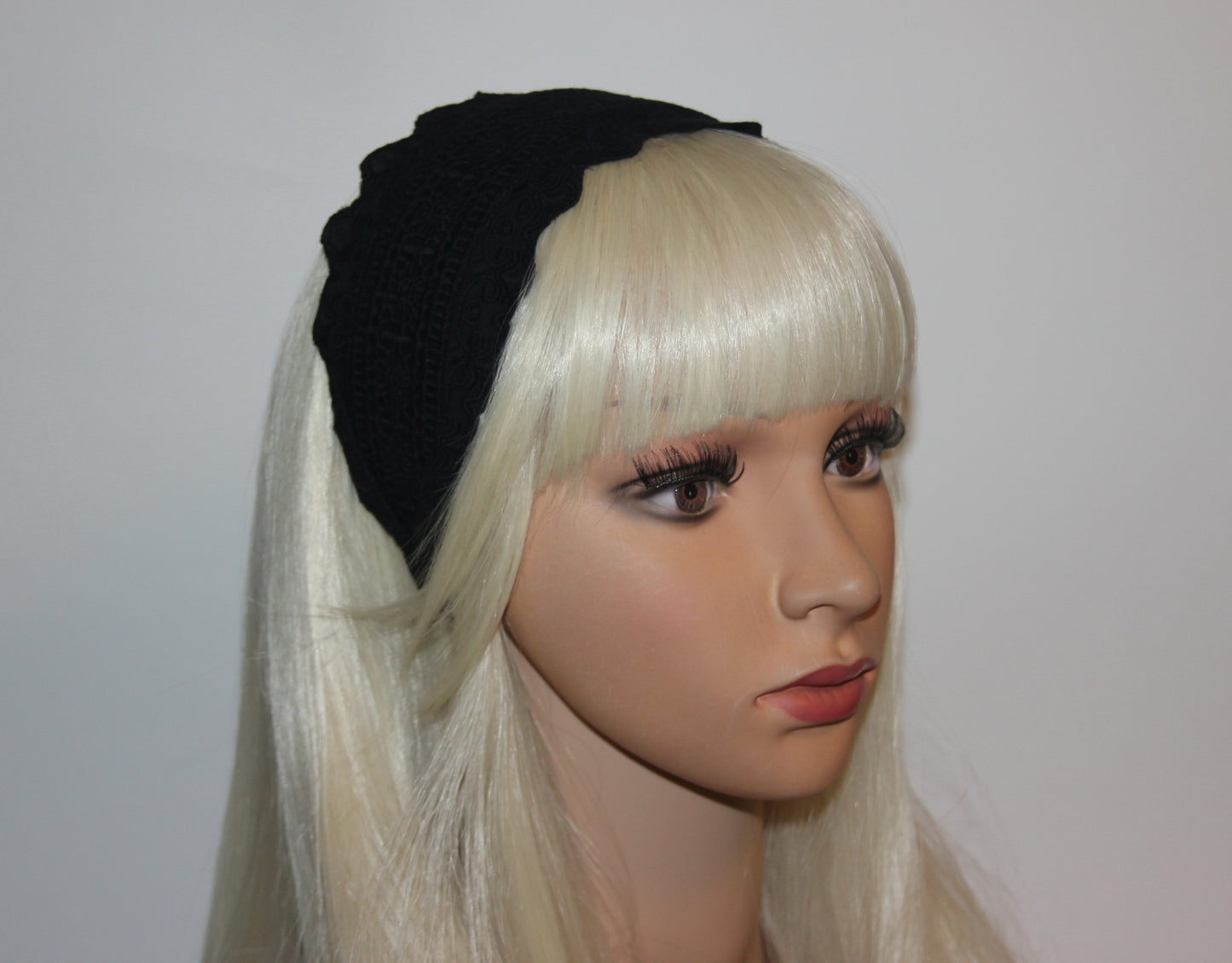 Embroidery cotton headband 3.5" inch Black wide hairband, Eyelet ribbon headcover
