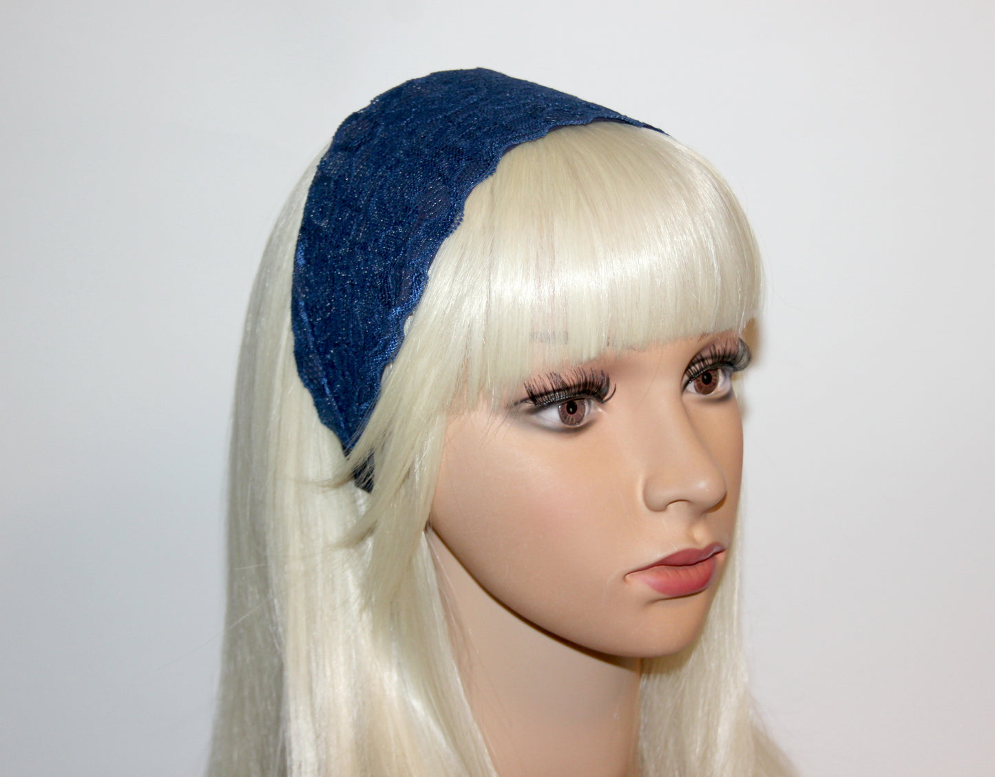 Dark Blue headband 3.15" inch Wide lace head covering Church hairband scarf