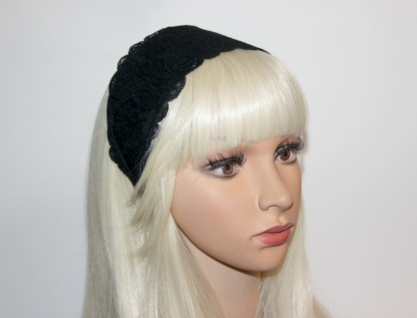 Lace headband for women 3.5" inch Black head covering, wide hairband