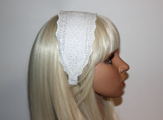 Eyelet cotton headband 3.2" inch Off White embroidery hair scarf Christian headcover