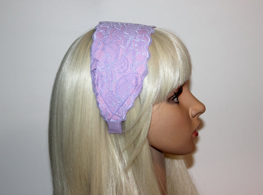Lilac & Pink headband for women 3.15" inch Two tone lace hairband scarf