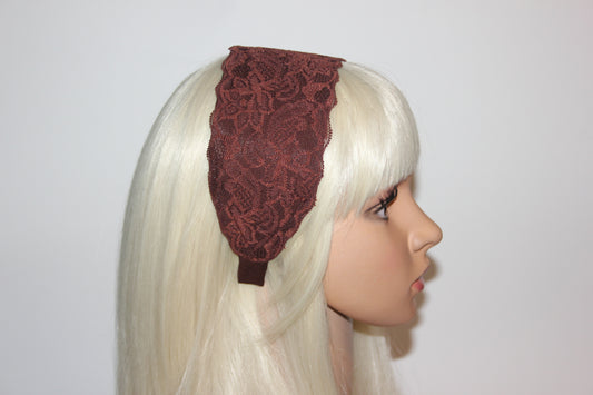 Dark Brown headband for women 3.15" inch Lace head covering, wide hairband