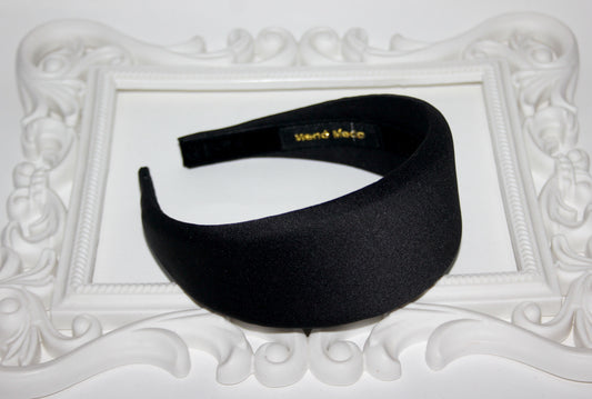 Padded Satin headband for women, Black puffy hairband, plastic free