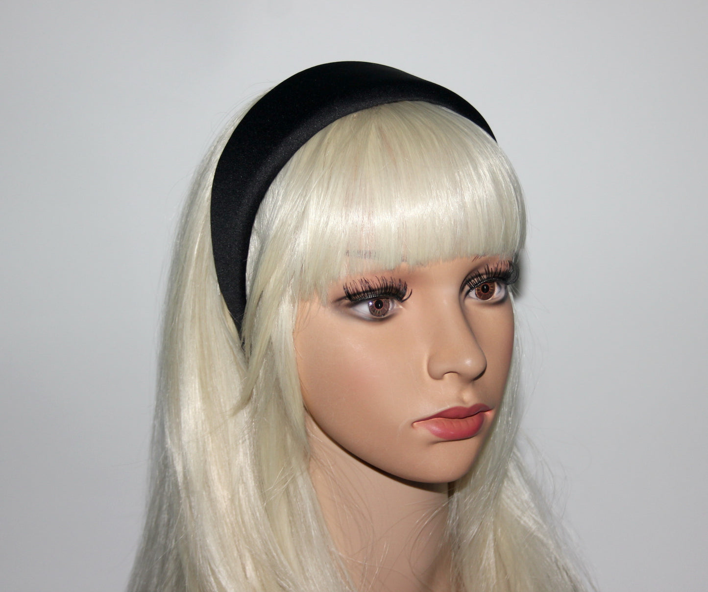 Padded Satin headband for women, Black puffy hairband, plastic free