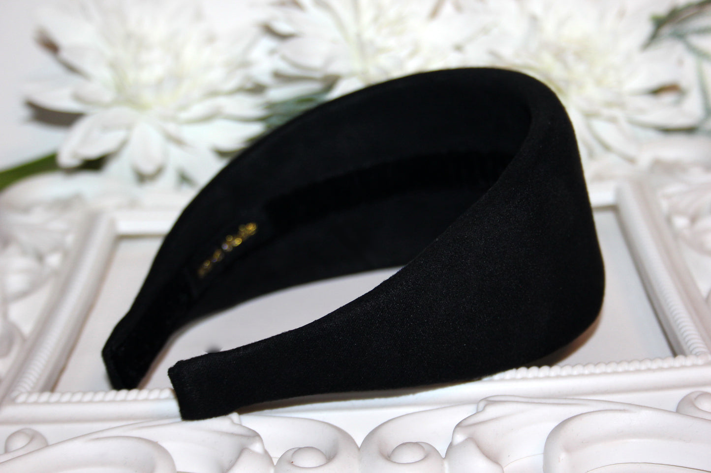 Black padded headband for women, Faux Suede puffy hairband, plastic free