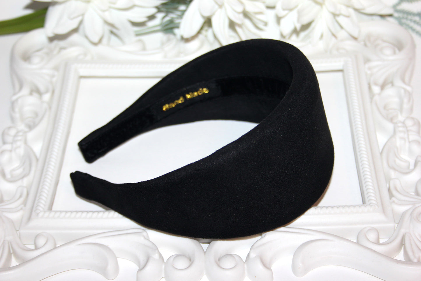 Black padded headband for women, Faux Suede puffy hairband, plastic free