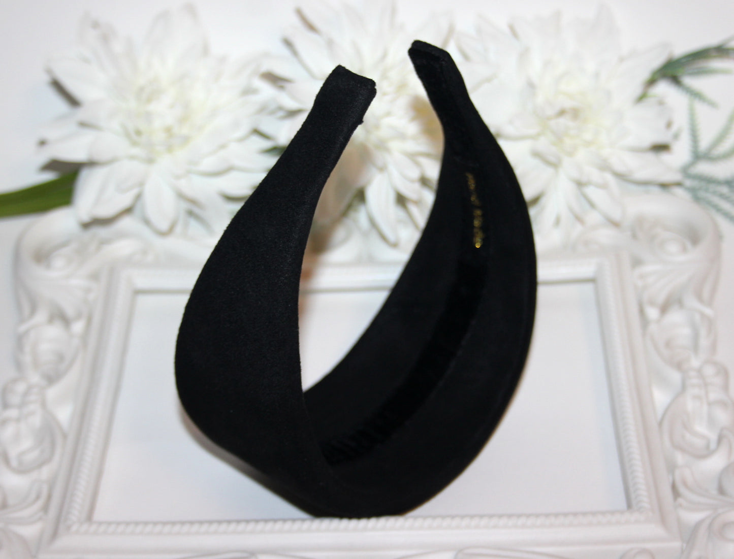 Black padded headband for women, Faux Suede puffy hairband, plastic free