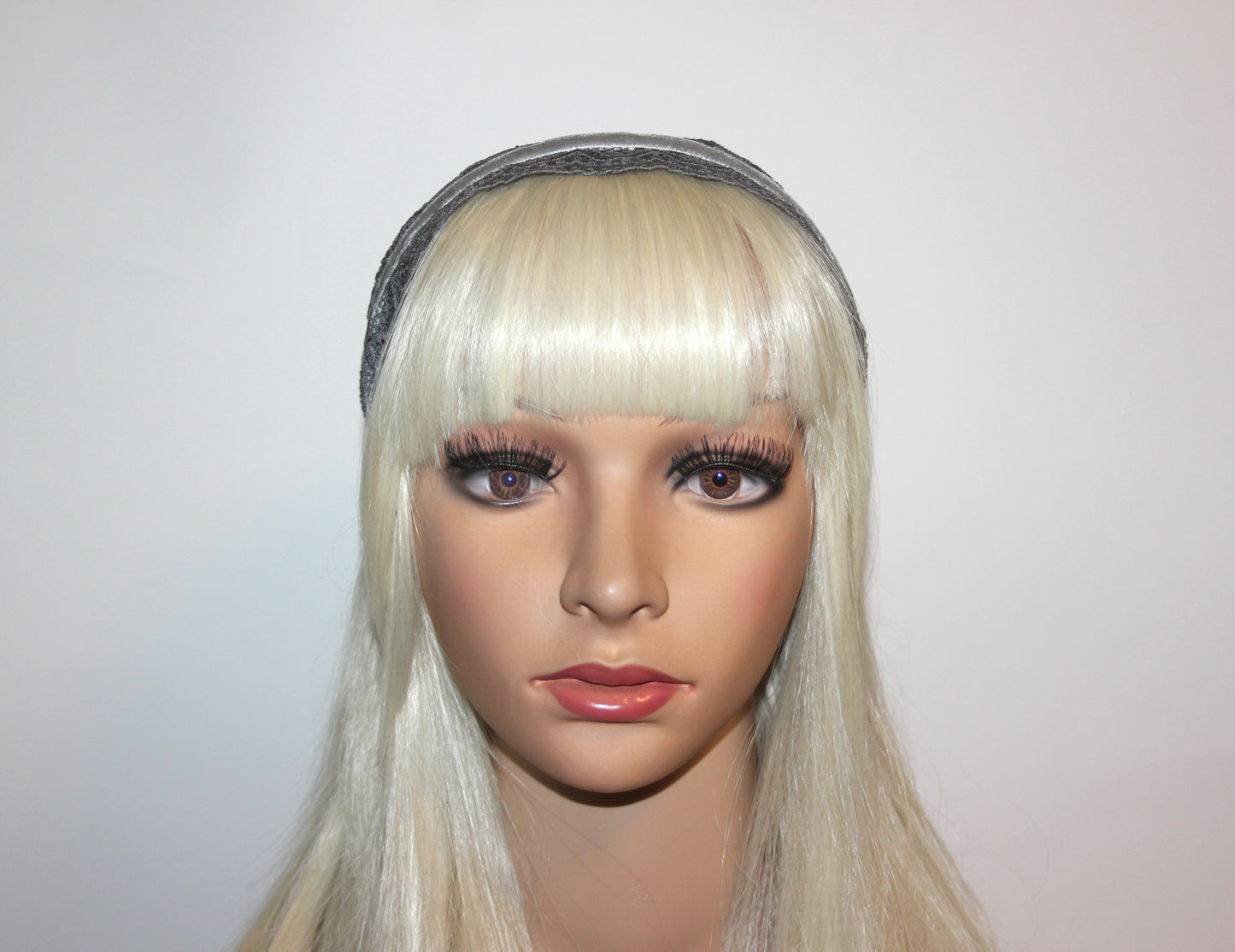 Gray prayer headband 6"inch Christian lace veil Structured religious head cover, plastic free